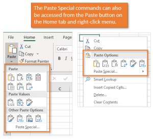what is the paste command in excel