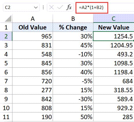 what is the percentage increase/decrease formula in excel