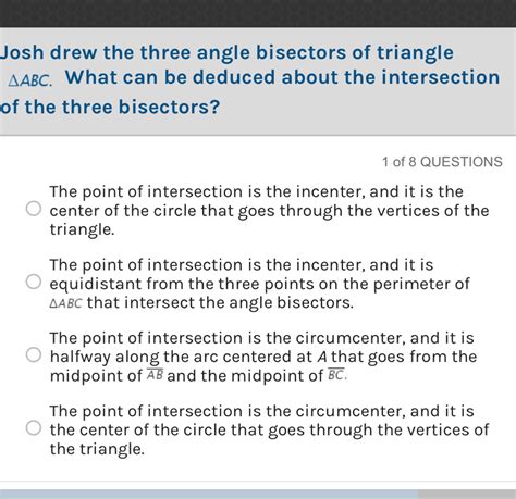what is the point of intersection of the three angle bisectors