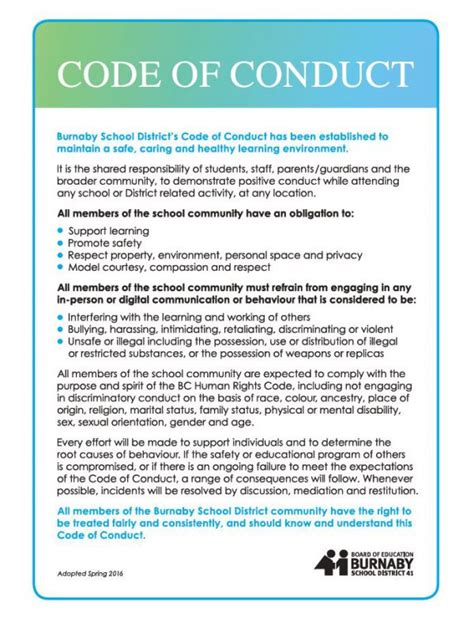 what is the purpose of a code of conduct in schools