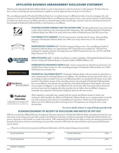 what is the purpose of the affiliated business arrangement disclosure