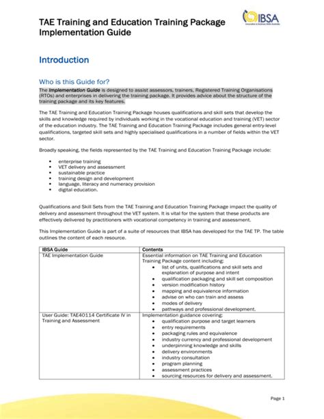 What Is The Purpose Of Training Package Implementation Guide