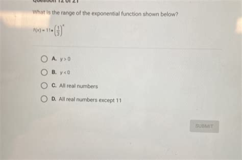 What Is The Range Of The Exponential Function Shown Below F(X)=11*(1/3)^X