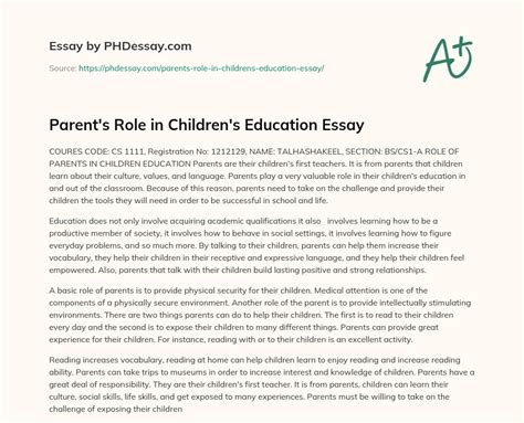 what is the role of parents in a child's education essay