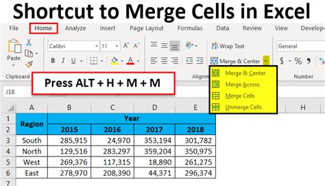 what is the shortcut for merge in excel
