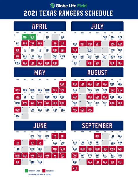 what is the texas rangers schedule
