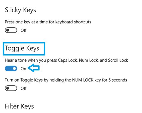 what is toggle keys windows 10