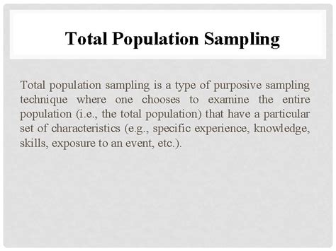 what is total population sampling method