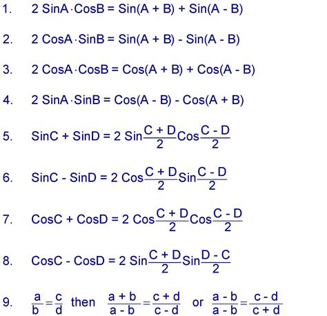 what is transformation formula in trigonometry
