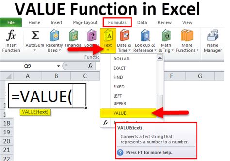 what is value function in excel