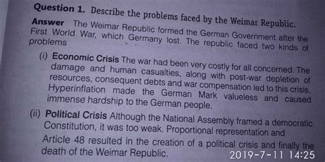 what problems did the weimar republic faced class 9