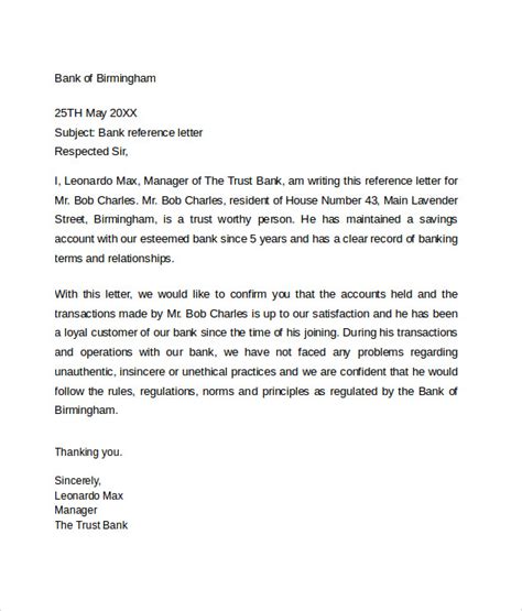 what should a bank reference letter include