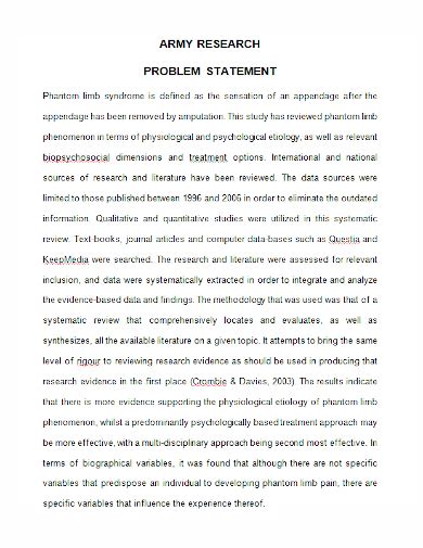 what should be contained in the problem statement army