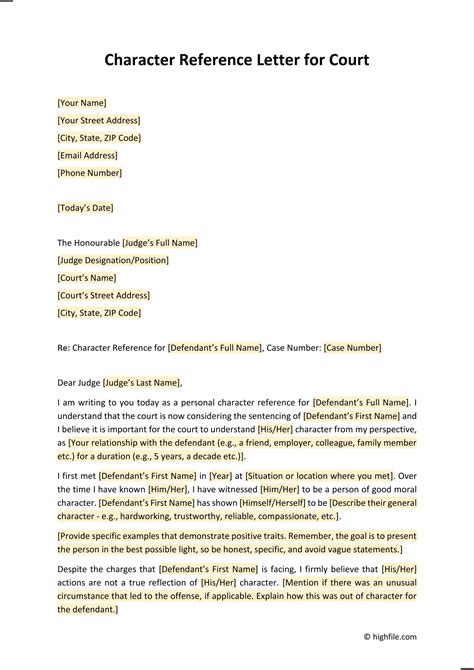 what should be in a character reference for court