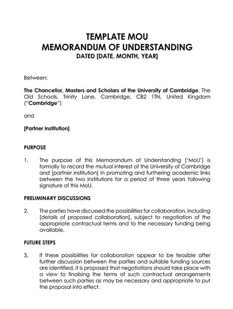 what should be included in a memorandum of understanding