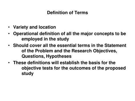 what should be included in definition of terms in research