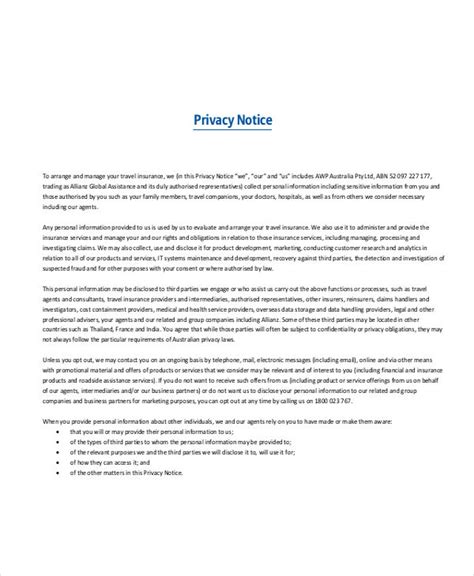 what statement should be included in a valid privacy notice