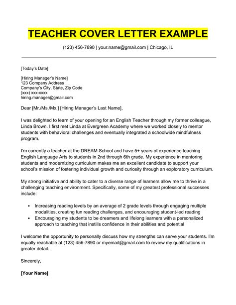 what to include in a cover letter for teaching