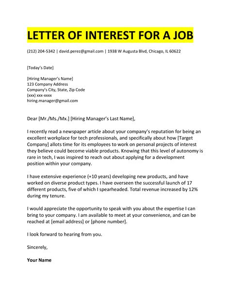 what to include in a letter of interest examples