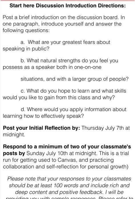 what to include in an introduction discussion board