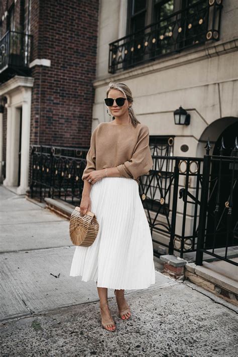 what to wear with a white pleated midi skirt