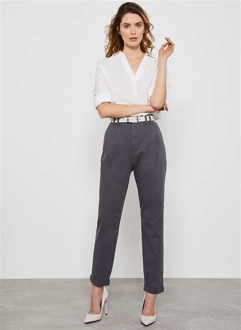 Grey High Waisted Trousers in 2020 Trousers women outfit, High