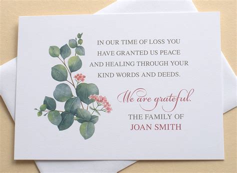 what to write in a funeral thank you card for food