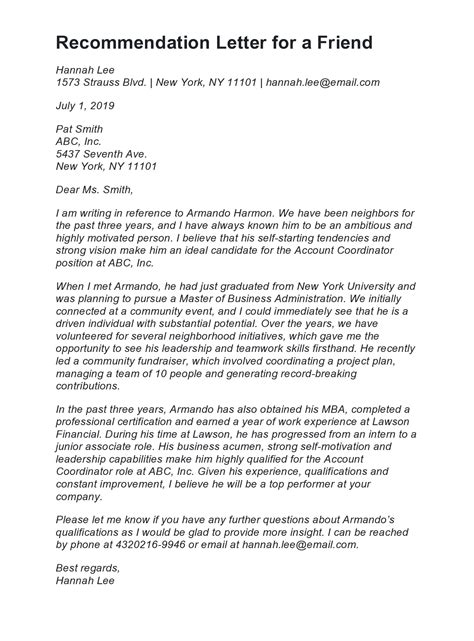 what to write in a reference letter for a friend