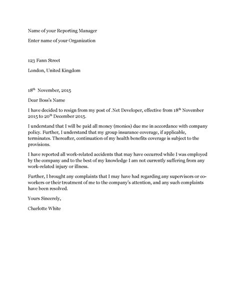 what to write in a resignation letter uk