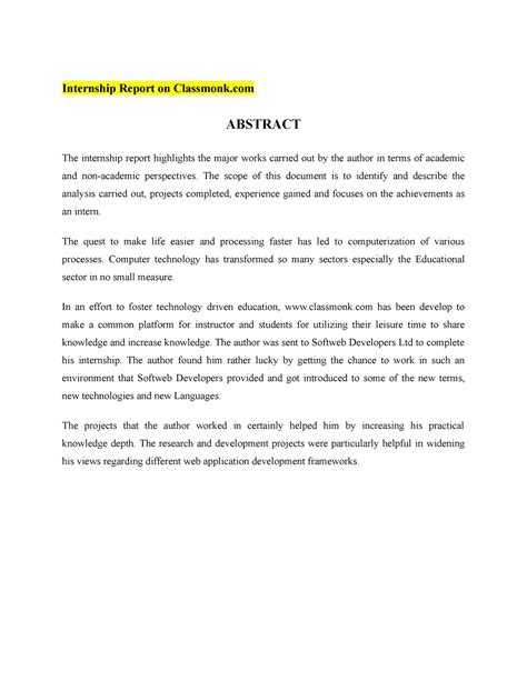 what to write in abstract of internship report