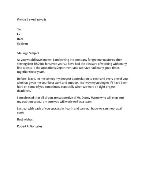 what to write in an email when someone is leaving a job