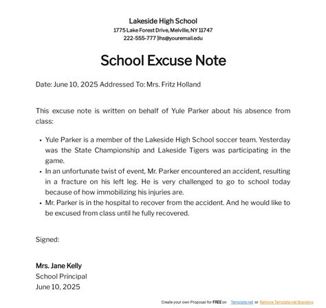 what to write in an excuse note for school