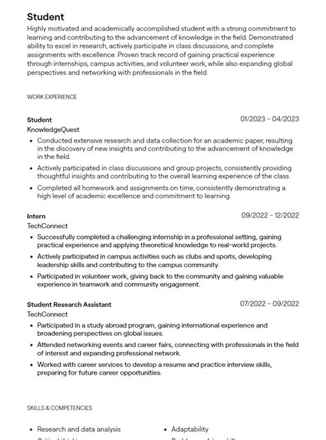 what to write in cv summary as a student