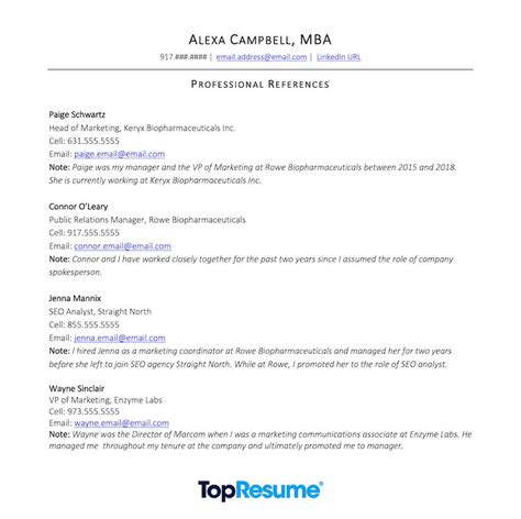 what to write in reference for resume