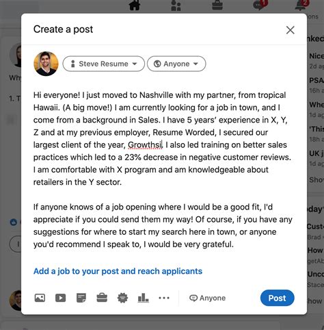 what to write on linkedin when looking for a job