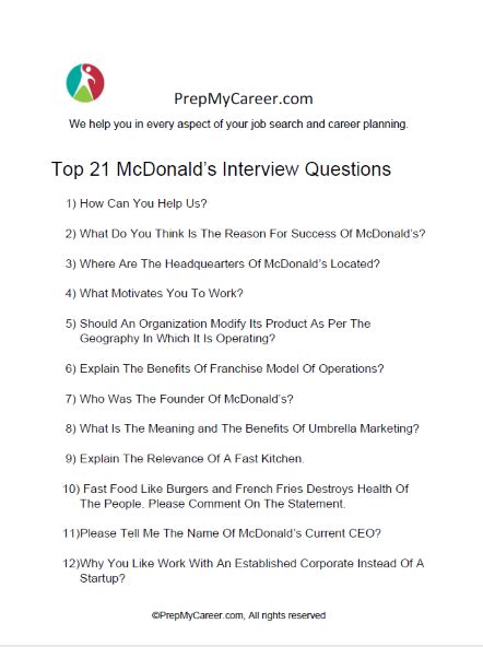 what type of questions do they ask in a mcdonald's interview