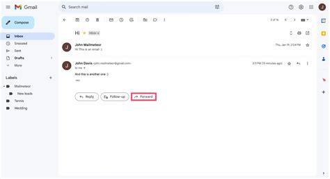 What does the Forward button do in Gmail?
