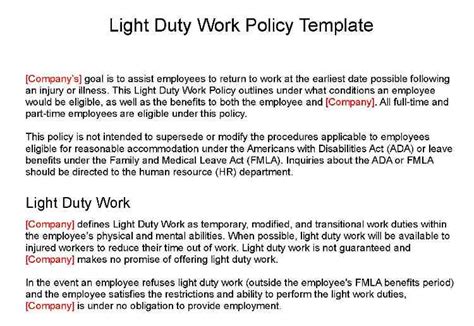 More about light duty work Workers