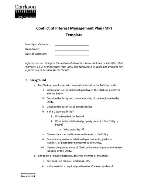 when is a coi management plan needed