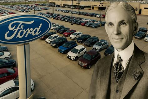 Henry Ford standing next to an early Ford Model T, illustrating the era when Ford was created
