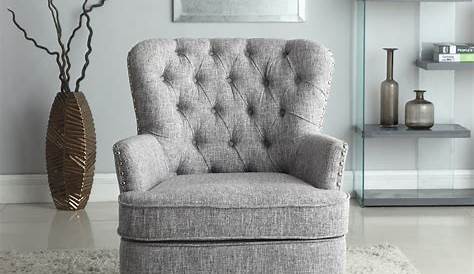 Button Tufted Accent Chair with Nailhead, Gray White Color