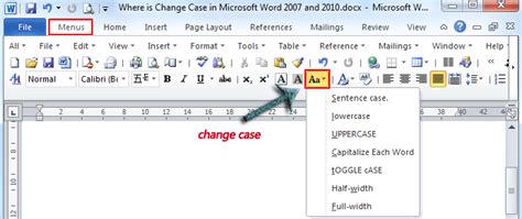 where is change case option in word