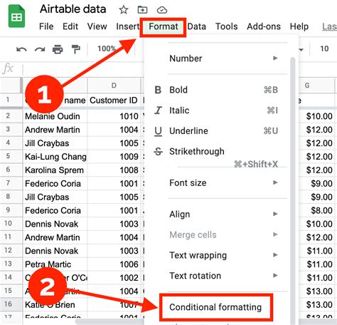 where is format in google sheets