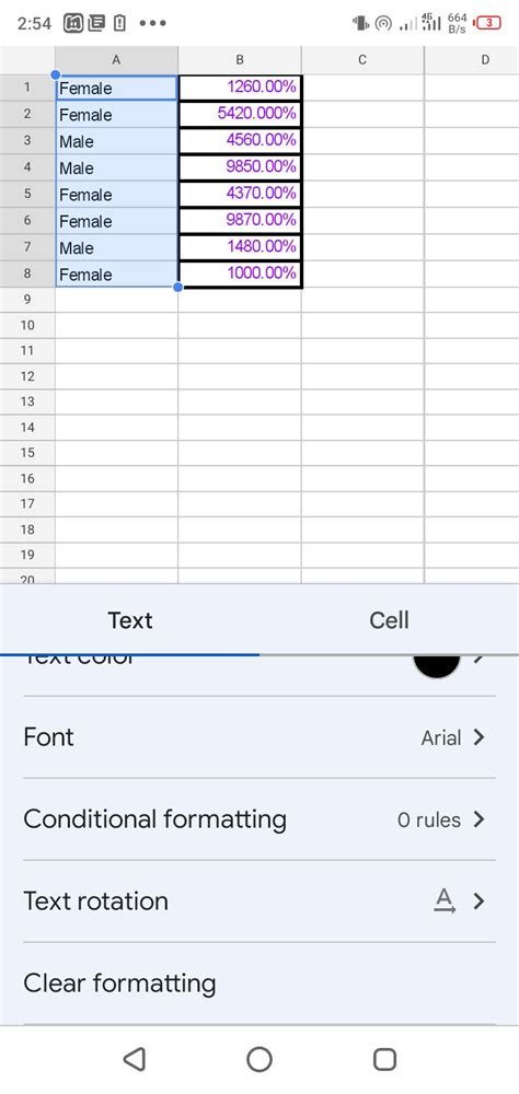 where is format in google sheets mobile