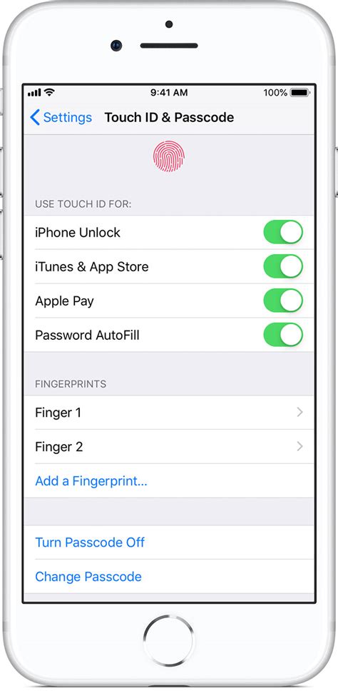 where is my touch id and passcode