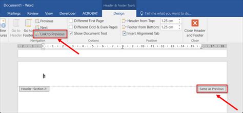 where is same as previous in word
