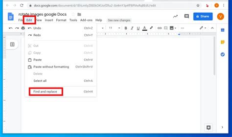 where is the find and replace function in google docs