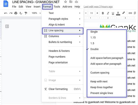 where is the line spacing button in google docs