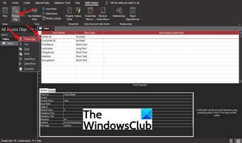 Where Is The Primary Key Button In Access