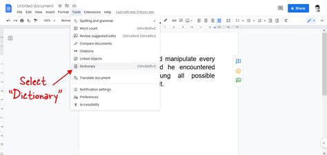 where is the tools button on google docs